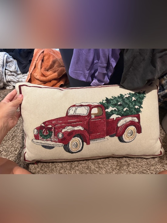 Mud Pie Other - Mud Pie Red Vintage Truck with Green Christmas Tree Holiday Pillow
